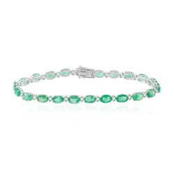 Pulseira de Ouro Branco com Diamantes e Esmeraldas