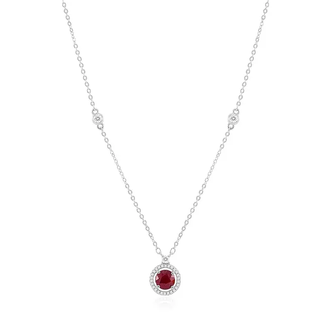 Conjunto Gargantilha, Pulseira, Par de Brincos e Anel de Prata com Cristais e Rubis