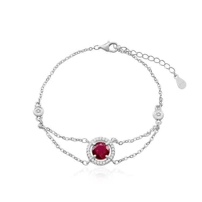 Conjunto Gargantilha, Pulseira, Par de Brincos e Anel de Prata com Cristais e Rubis