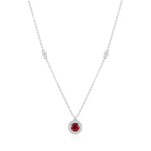 Conjunto Gargantilha, Pulseira, Par de Brincos e Anel de Prata com Cristais e Rubis