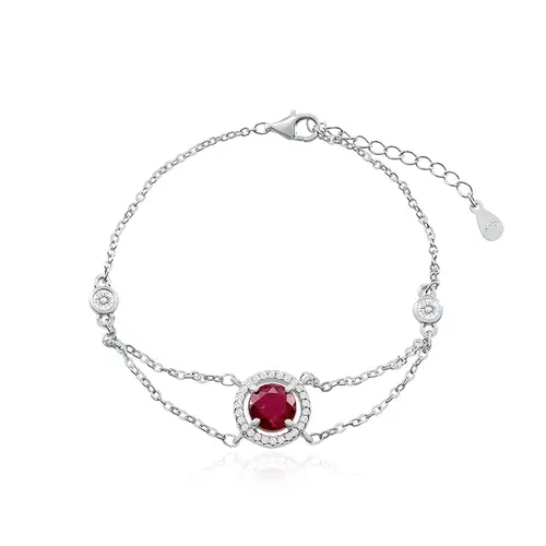 Conjunto Gargantilha, Pulseira, Par de Brincos e Anel de Prata com Cristais e Rubis