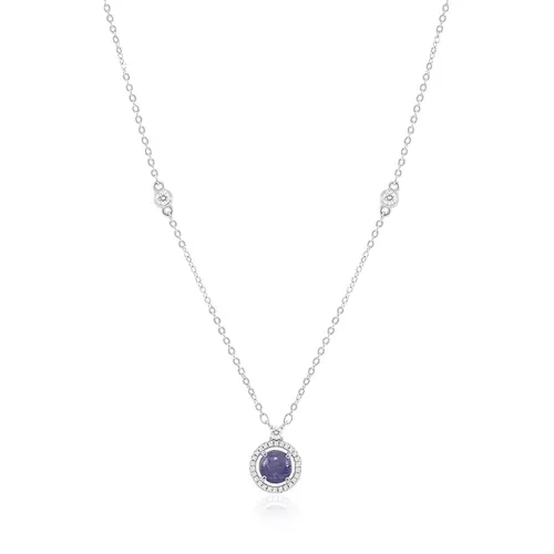 Conjunto Gargantilha, Pulseira, Par de Brincos e Anel de Prata com Cristais e Tanzanitas Cabochon