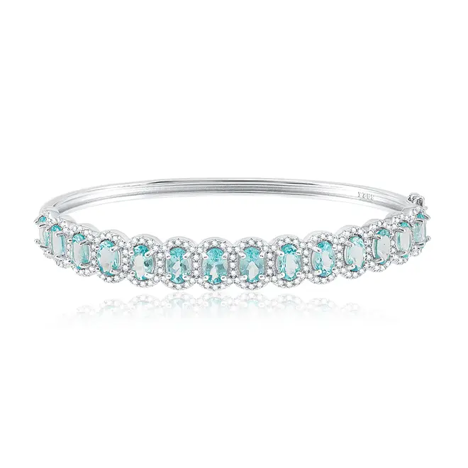 Bracelete de Prata com Cristais e Águas Marinhas