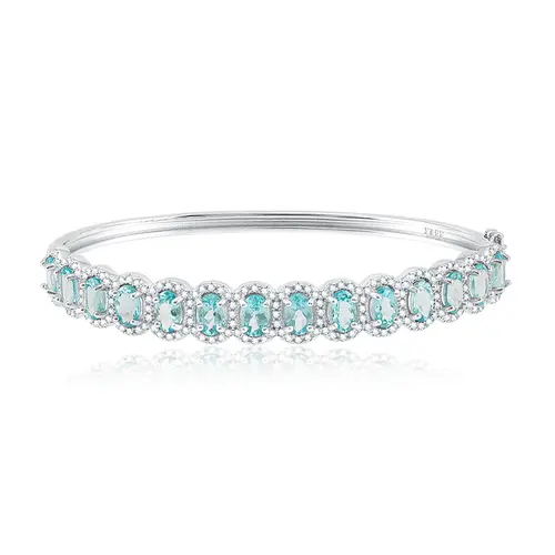 Bracelete de Prata com Cristais e Águas Marinhas