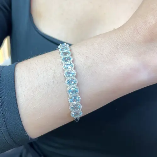 Bracelete de Prata com Cristais e Águas Marinhas