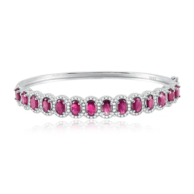 Bracelete de Prata com Cristais e Turmalina Rosa