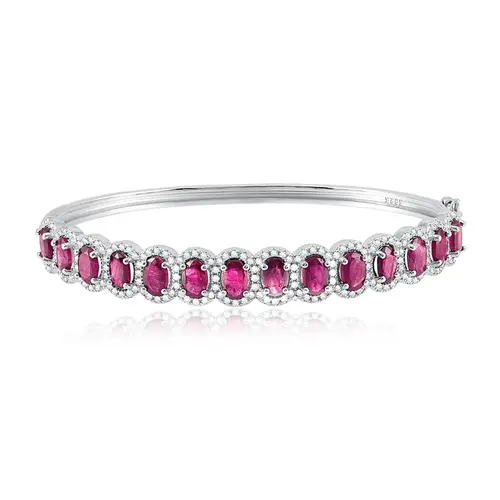 Bracelete de Prata com Cristais e Turmalina Rosa
