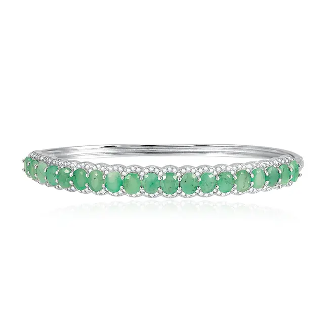 Bracelete de Prata com Cristais e Esmeraldas