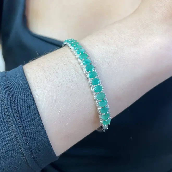 Bracelete de Prata com Cristais e Esmeraldas