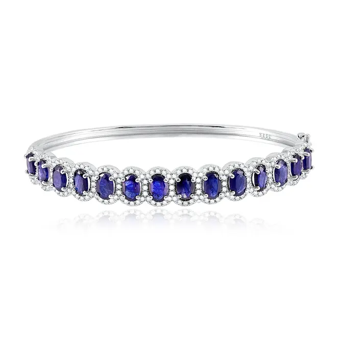 Bracelete de Prata com Cristais e Safiras