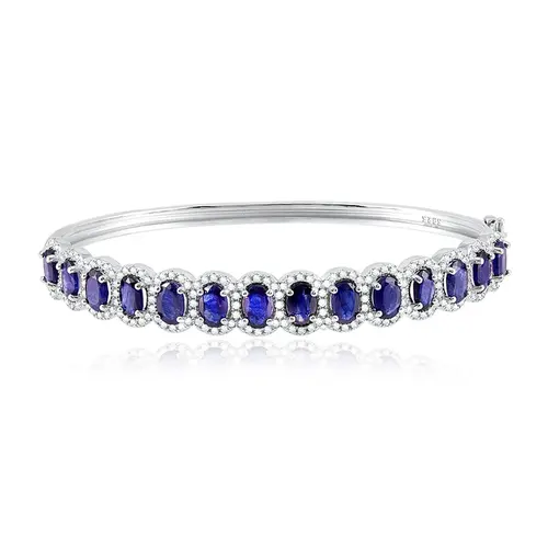 Bracelete de Prata com Cristais e Safiras