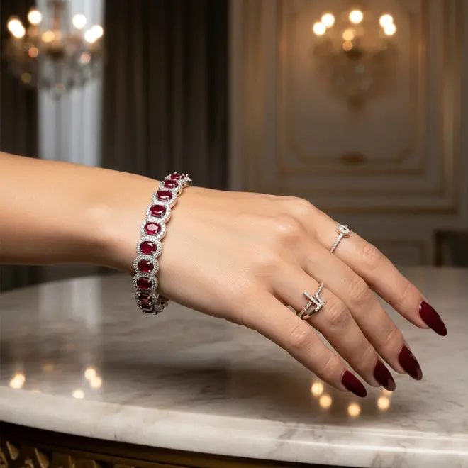 Bracelete de Prata com Cristais e Rubis