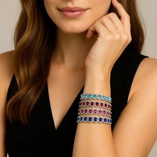 Bracelete de Prata com Cristais e Rubis