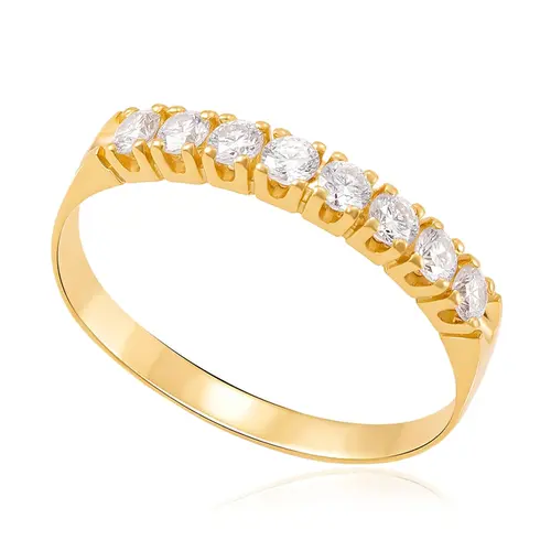 Meia Aliança de Ouro Amarelo com 40 Pts em Diamantes