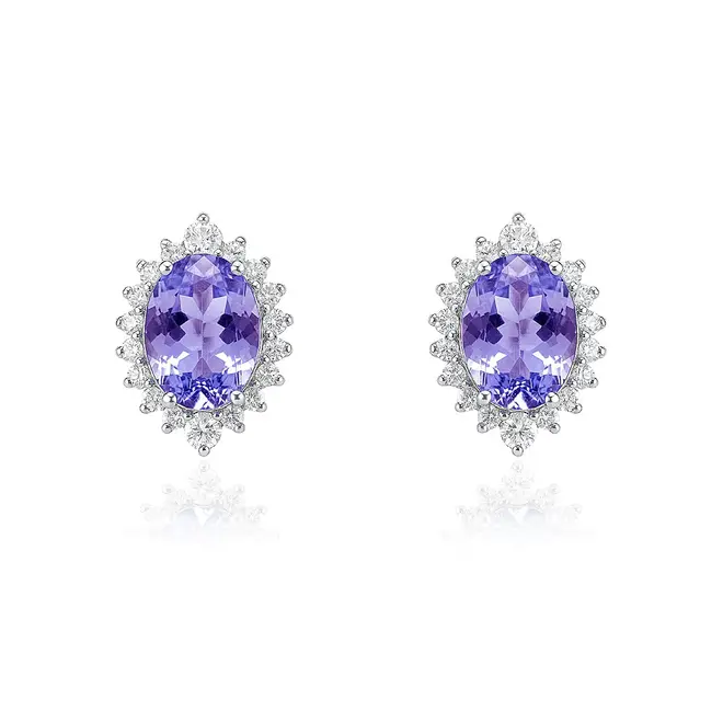Par de Brincos de Prata com Diamantes de Laboratório e Tanzanitas totalizando 2,4 Cts.