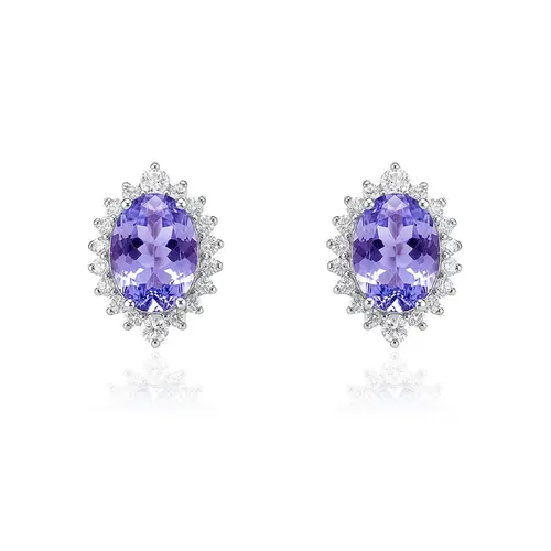 Par de Brincos de Prata com Diamantes de Laboratório e Tanzanitas totalizando 2,4 Cts.