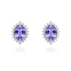 Par de Brincos de Prata com Diamantes de Laboratório e Tanzanitas totalizando 2,4 Cts.