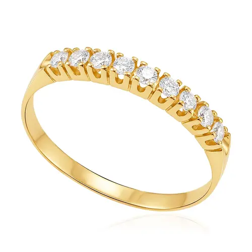 Meia Aliança de Ouro Amarelo com 30 Pts em Diamantes