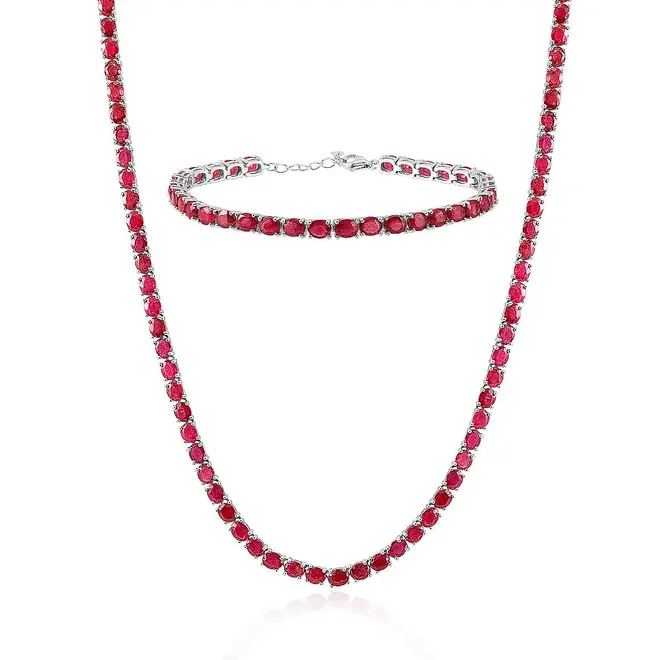 Conjunto Gargantilha e Pulseira de Prata com Rubis
