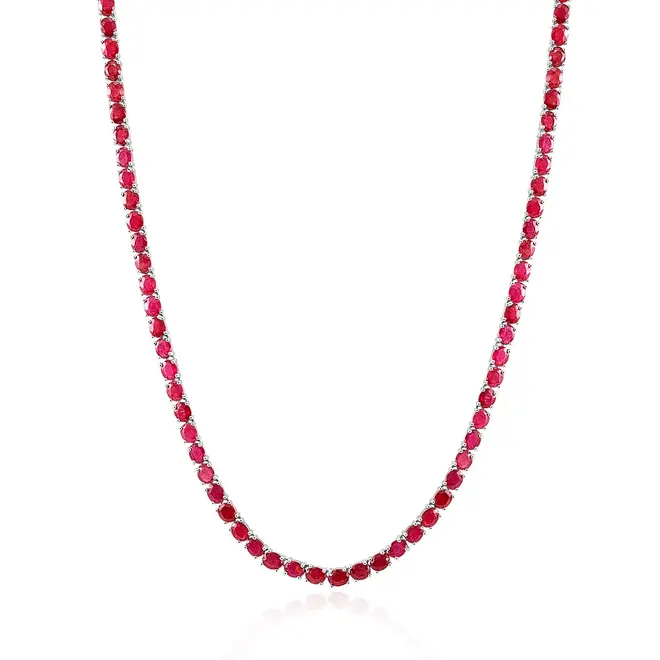 Conjunto Gargantilha e Pulseira de Prata com Rubis