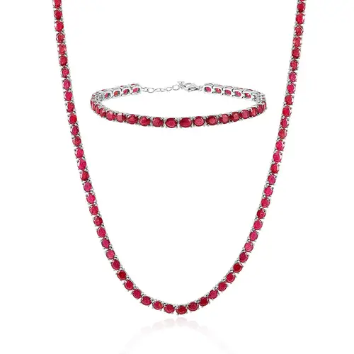 Conjunto Gargantilha e Pulseira de Prata com Rubis