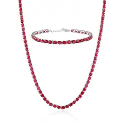 Conjunto Gargantilha e Pulseira de Prata com Rubis