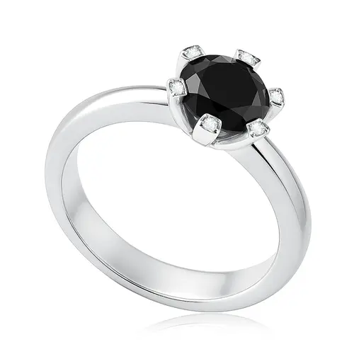 Anel de Prata com Diamantes e Diamante Negro de 2,0 Cts.