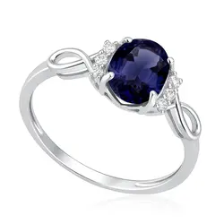 Anel Infinito de Ouro Branco com Diamantes e Safira de 1,20 Cts.