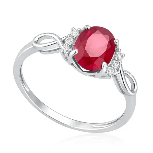 Anel Infinito de Ouro Branco com Diamantes e Rubi de 1,20 Cts.