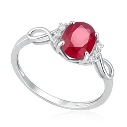 Anel Infinito de Ouro Branco com Diamantes e Rubi de 1,20 Cts.
