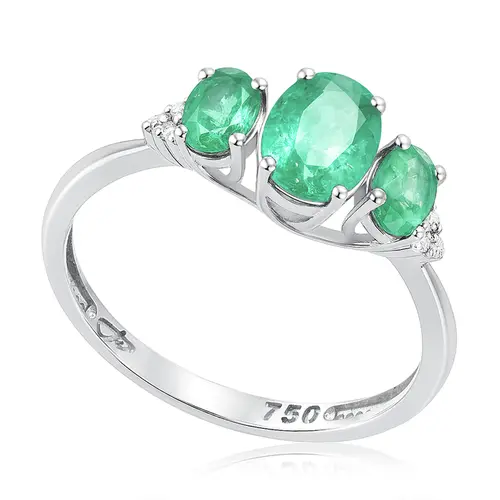Anel de Ouro Branco com Diamantes e Esmeraldas
