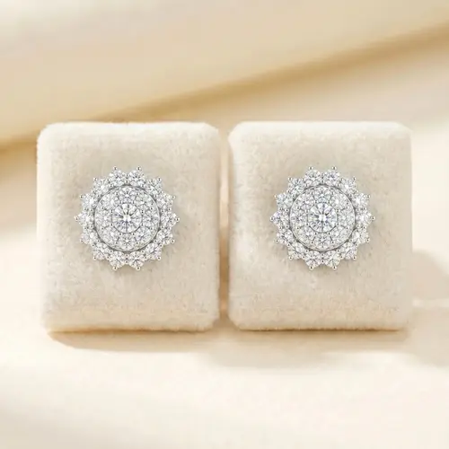 Par de Brincos de Ouro branco com 46 Diamantes