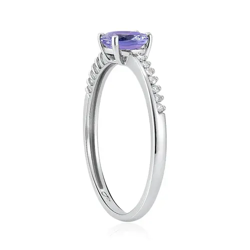 Anel de Tanzanita com 75 Pts com diamantes no aro, ouro branco