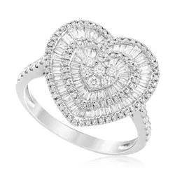 Anel Coração de Ouro Branco com Diamantes totalizando 1,40 Cts.