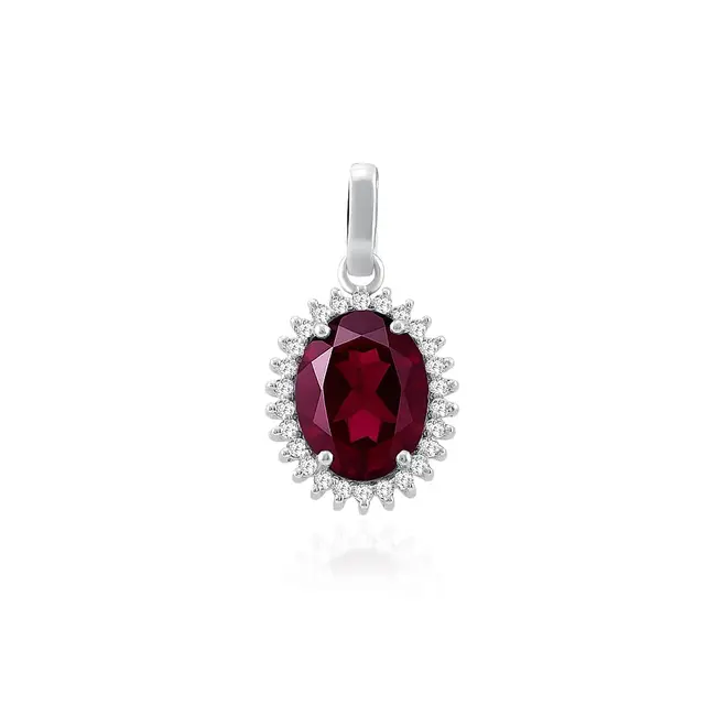 Pingente de Ouro Branco com Diamantes e Turmalina Rosa de 2,0 Cts.