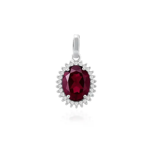 Pingente de Ouro Branco com Diamantes e Turmalina Rosa de 2,0 Cts.