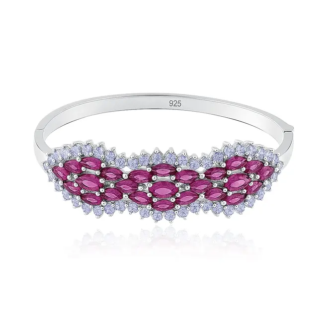 Bracelete de Prata com Tanzanitas e Rodolitas