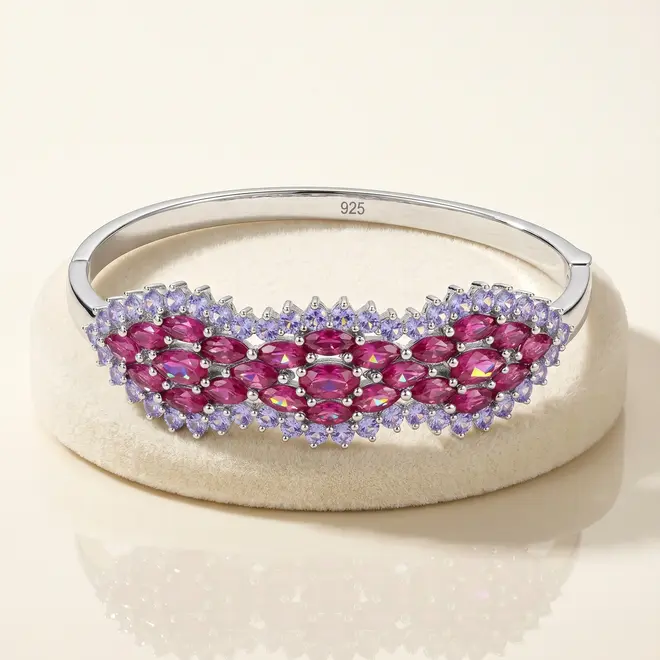 Bracelete de Prata com Tanzanitas e Rodolitas