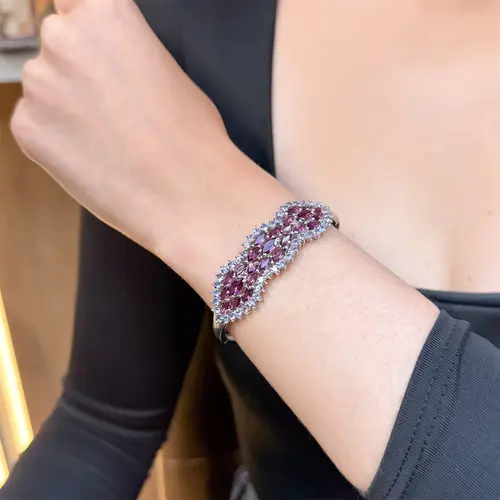 Bracelete de Prata com Tanzanitas e Rodolitas