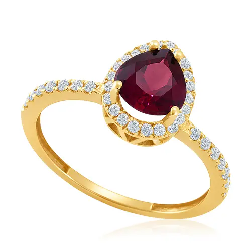 Anel de Ouro Amarelo com Diamantes e Turmalina Rosa de 1,0 Ct.