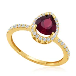 Anel de Ouro Amarelo com Diamantes e Turmalina Rosa de 1,0 Ct.