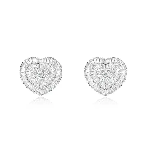 Par de Brincos Coração de Ouro Branco com Diamantes totalizando 87 pts.