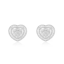 Par de Brincos Coração de Ouro Branco com Diamantes totalizando 87 pts.