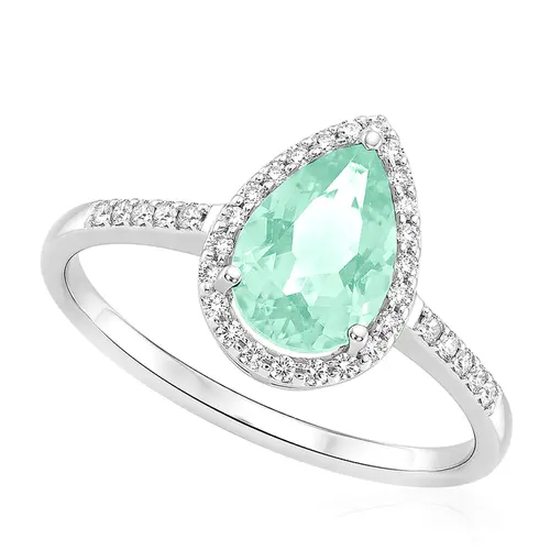 Anel De Ouro Branco com Diamantes e Esmeralda Colombiana de 1,12 Cts.