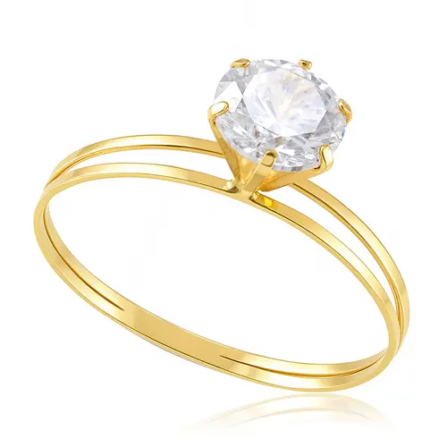 Anel Solitário de Ouro Amarelo com Cristal