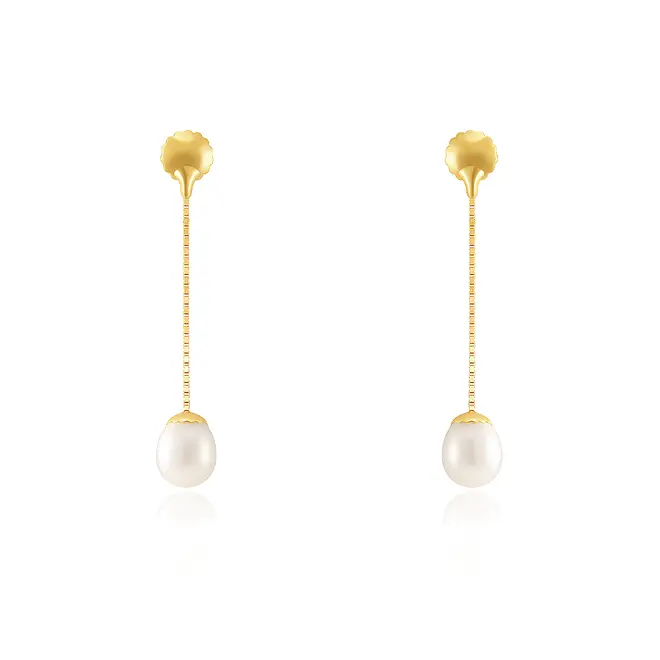 Par de Brincos com Pérolas, em Ouro Amarelo