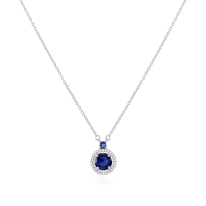 Conjunto Gargantilha, Pulseira, Par de Brincos e Anel de Prata com Cristais e Safiras