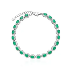 Pulseira de Prata com Cristais e Esmeraldas, com Acabamento em Ródio