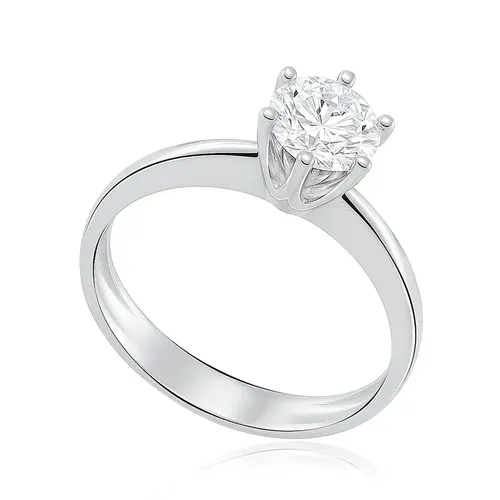 Anel Solitário Modelo 6 Garras de Ouro Branco com Diamante de 1,01 Cts.