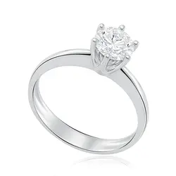 Anel Solitário Modelo 6 Garras de Ouro Branco com Diamante de 1,01 Cts.